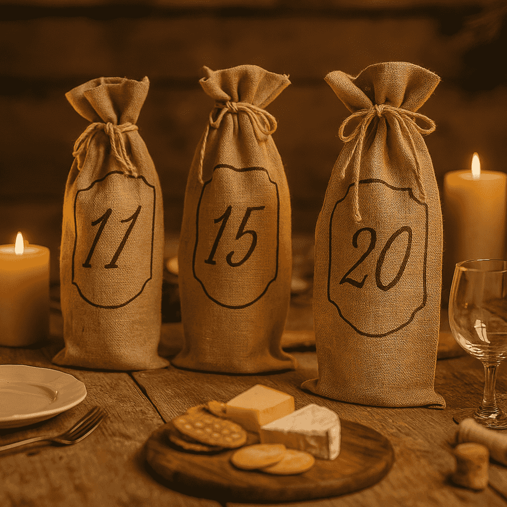Handmade jute wine bags set of 3 top view