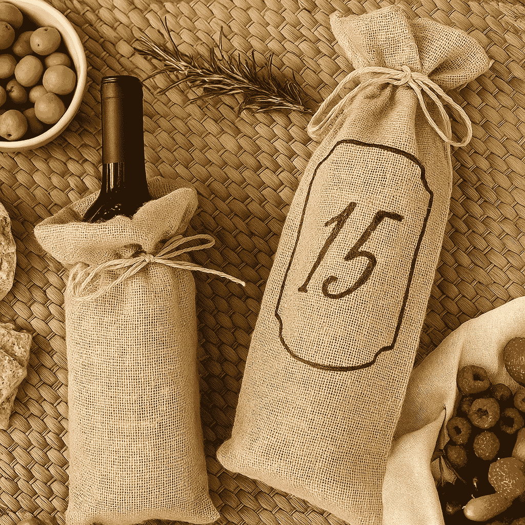 Handmade jute wine bags fibre detail