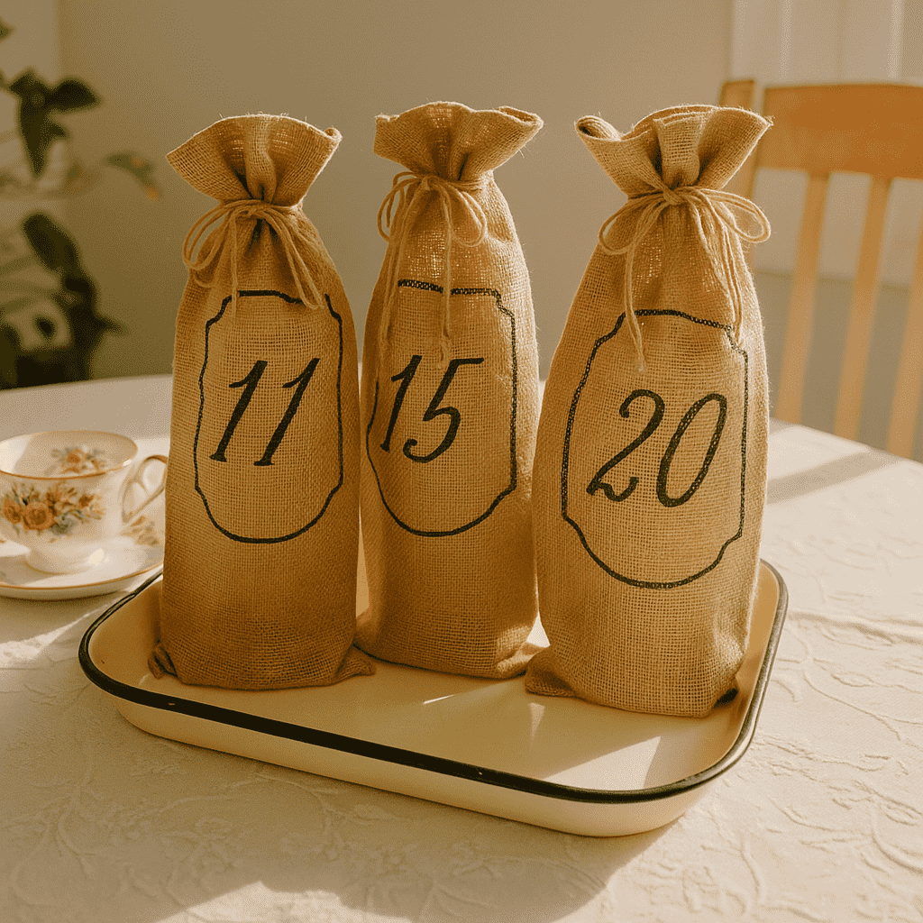 Handmade jute wine bags with bottles