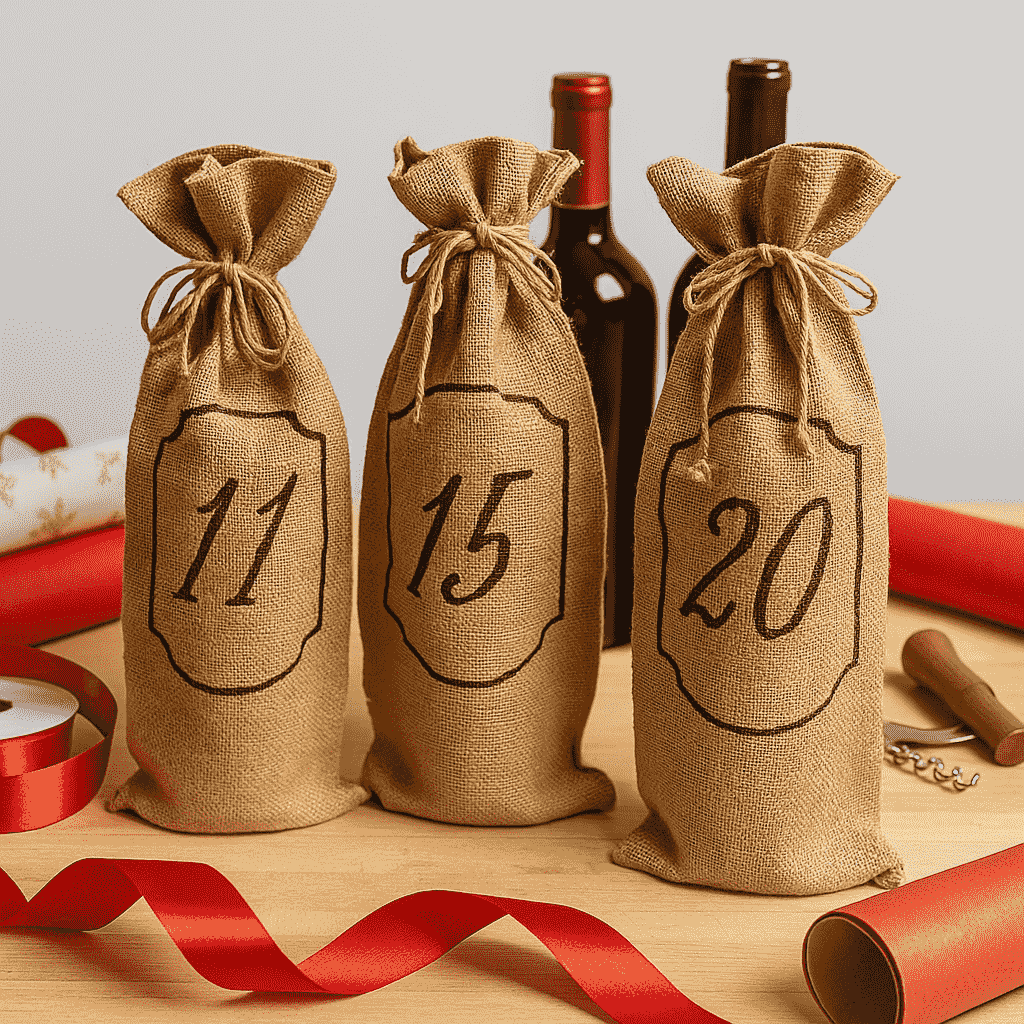 Handmade jute wine bags side view