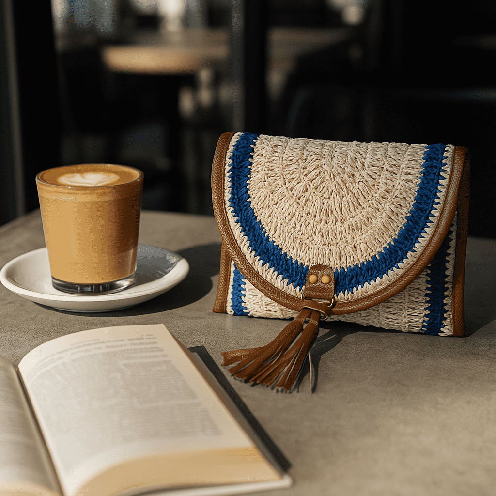 Reverse side of the raffia beach clutch