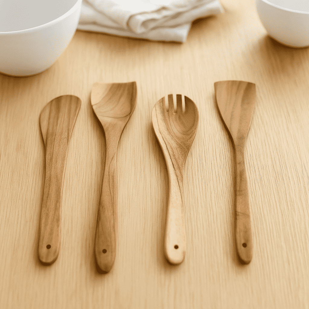 Acacia spoon set in use