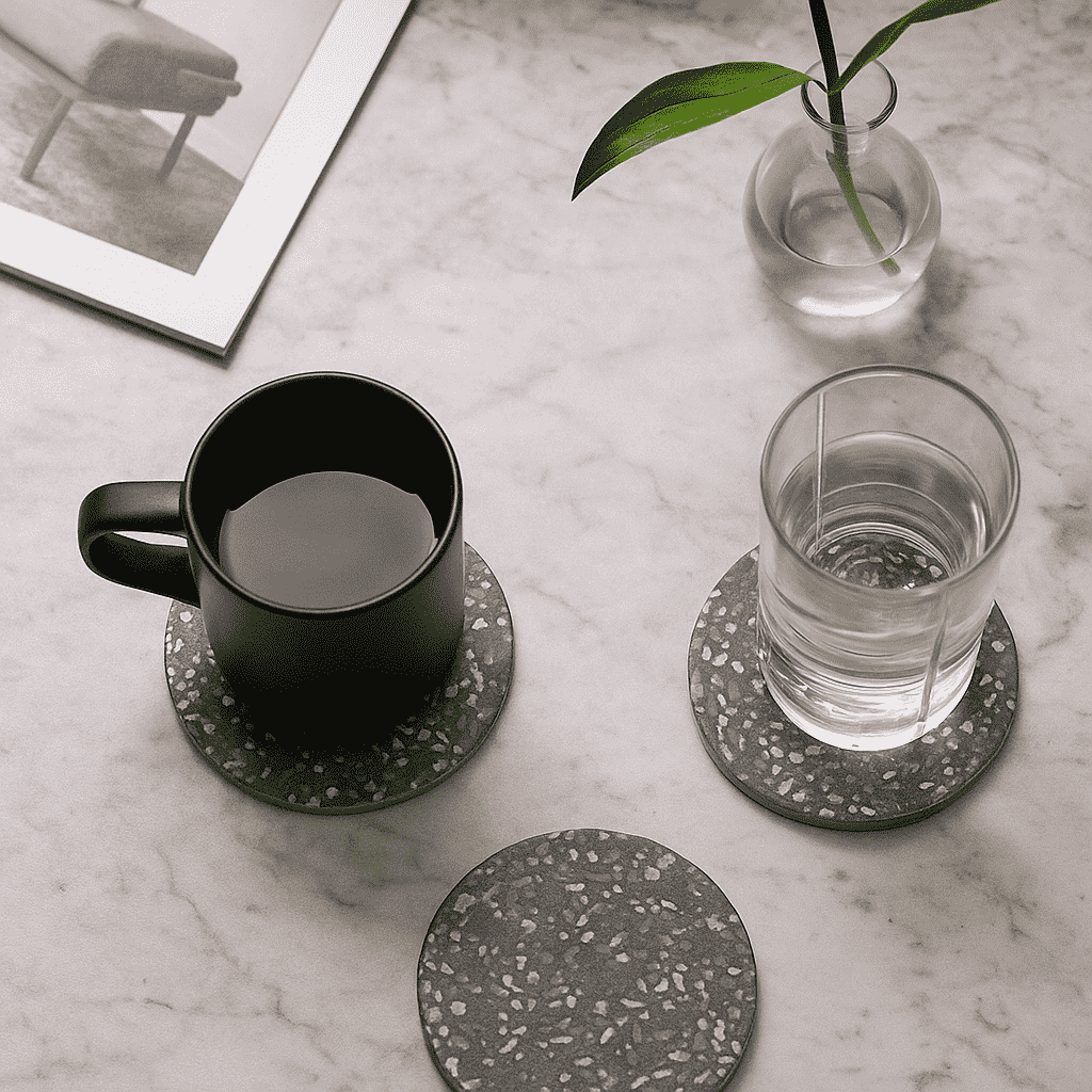 Stone coasters close-up of cosmic finish