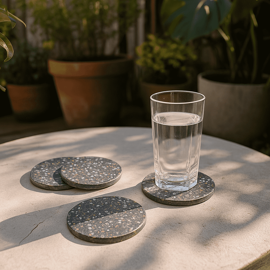 Stone coasters hand-carved by Gleemium