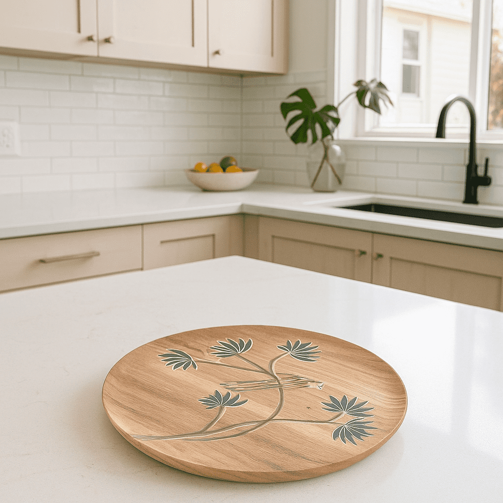 Bird wood plate medium acacia by Gleemium