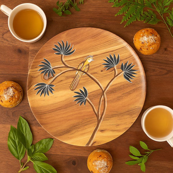 Bird Wood Plate Medium | Acacia Bird on a Branch | Gleemium