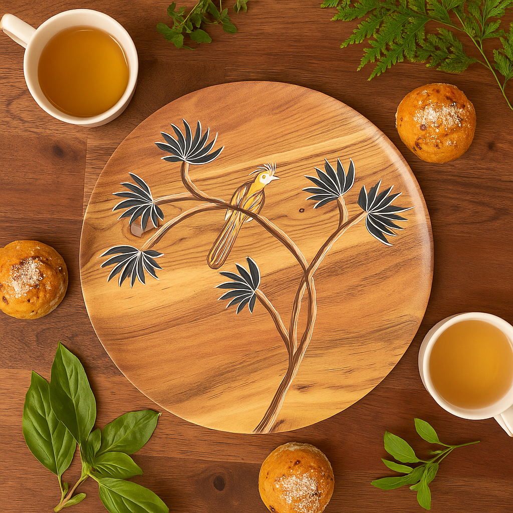 Bird wood plate medium angled view