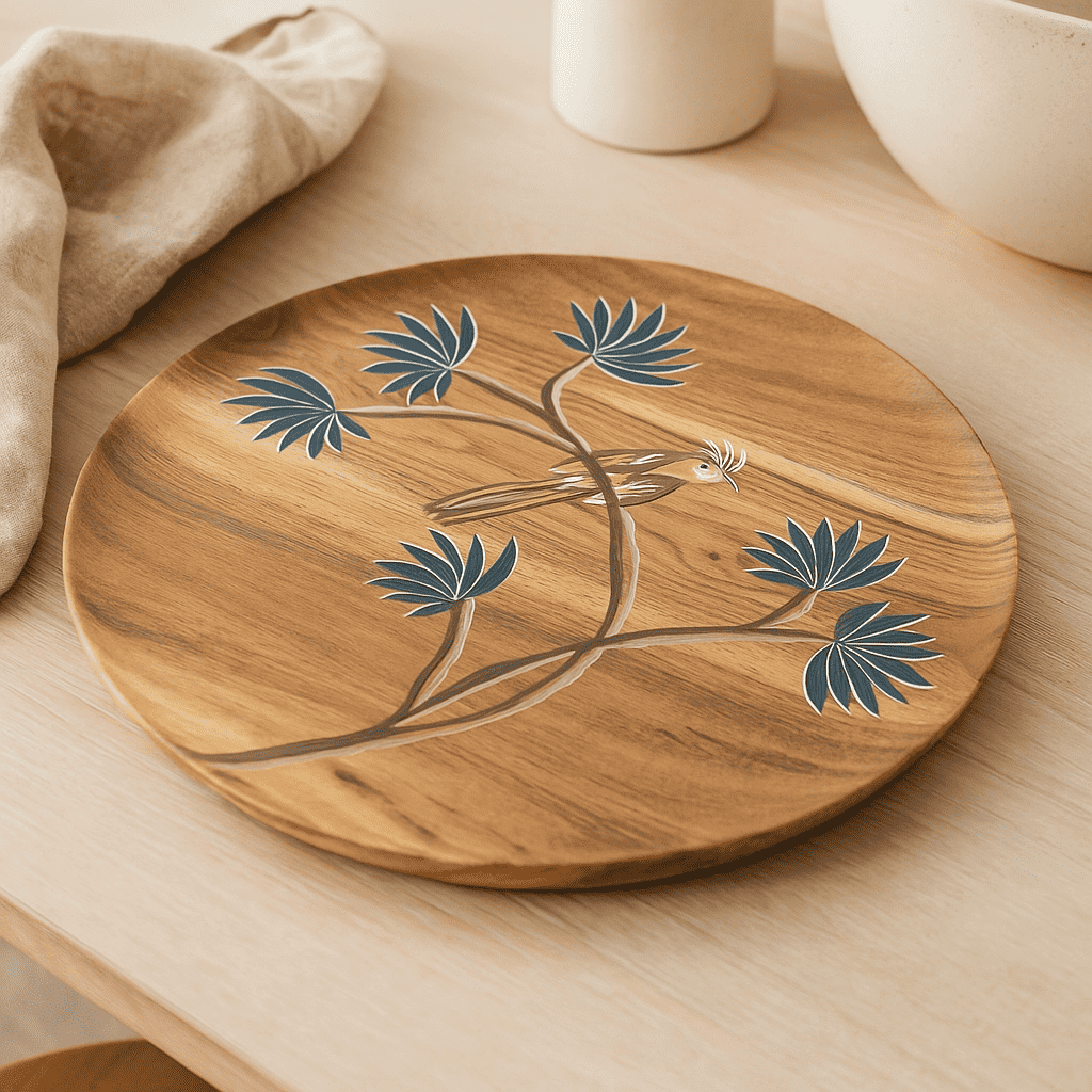 Bird wood plate medium close-up of bird art
