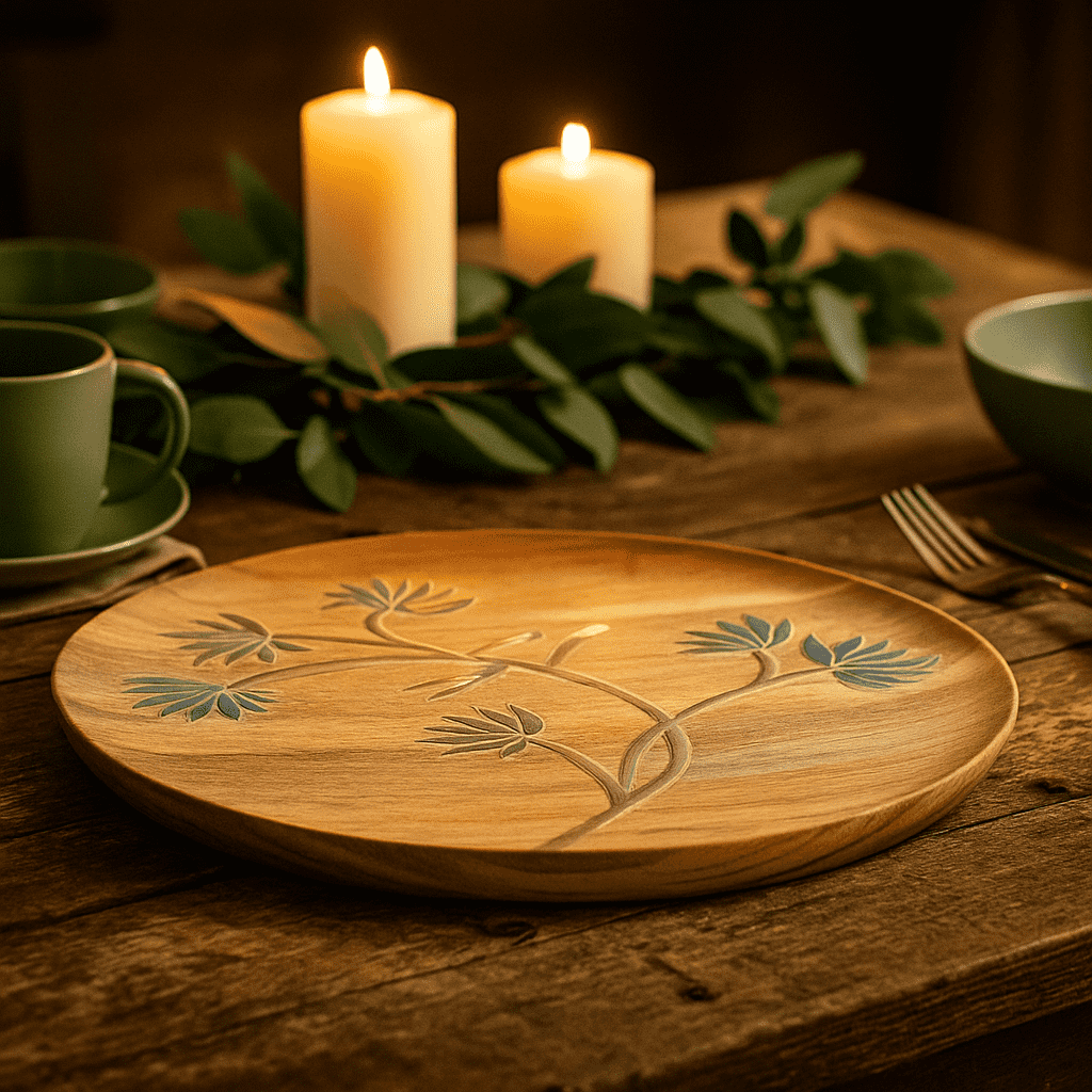 Bird wood plate medium on table