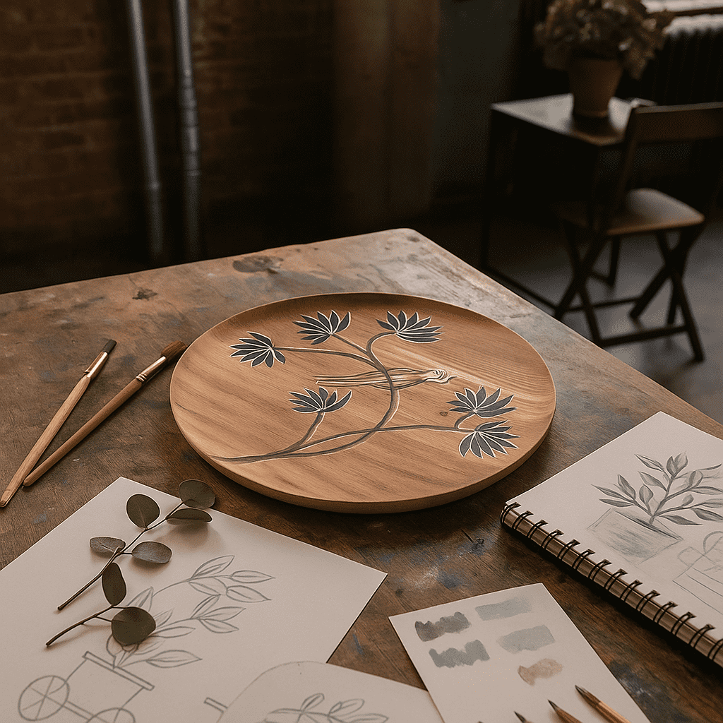 Bird wood plate medium top-down view