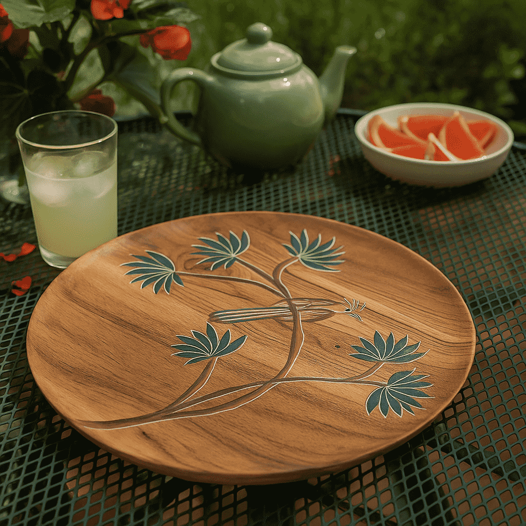 Bird wood plate medium with snacks