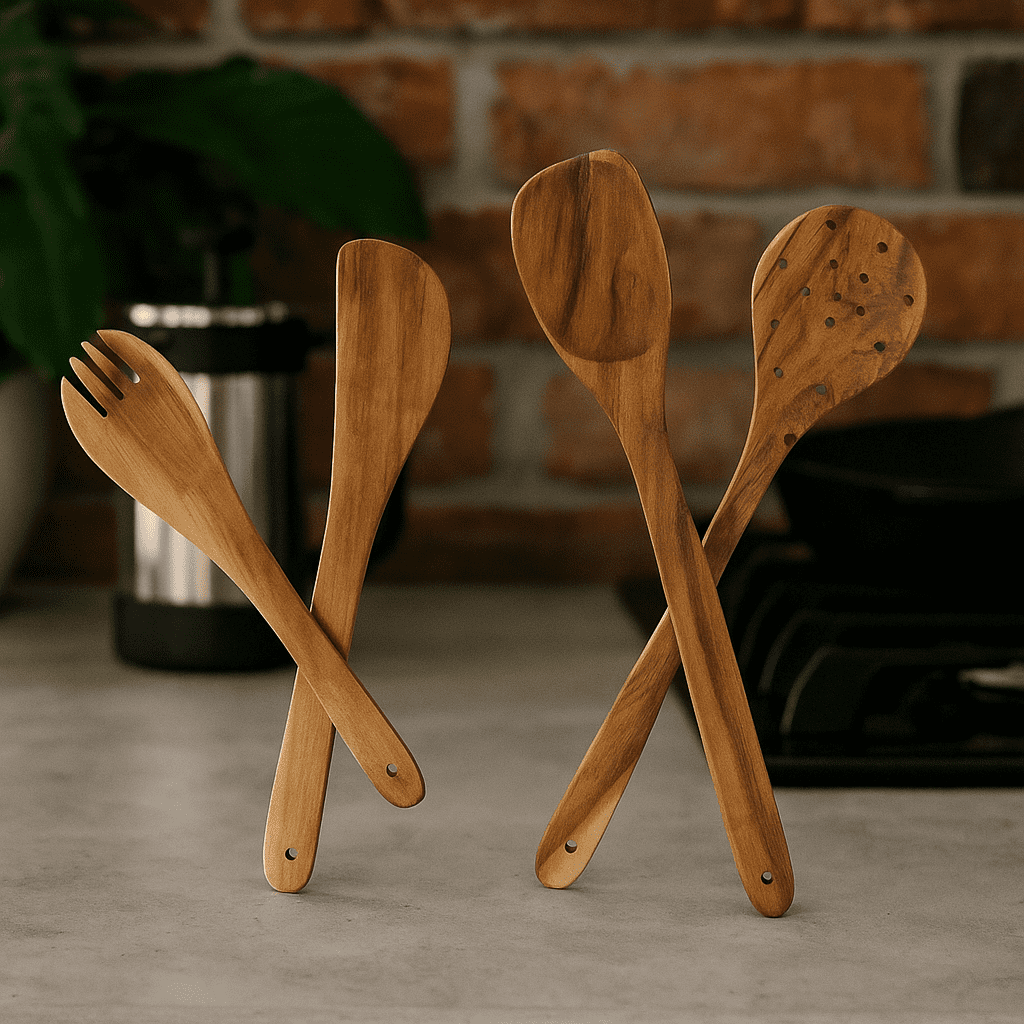 Acacia cooking spoons full set view