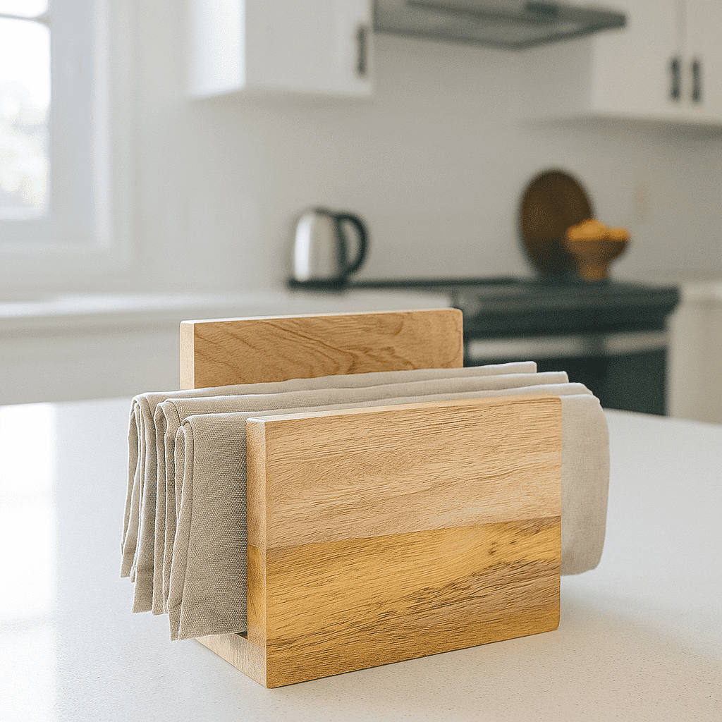 Mango wood napkin holder front view
