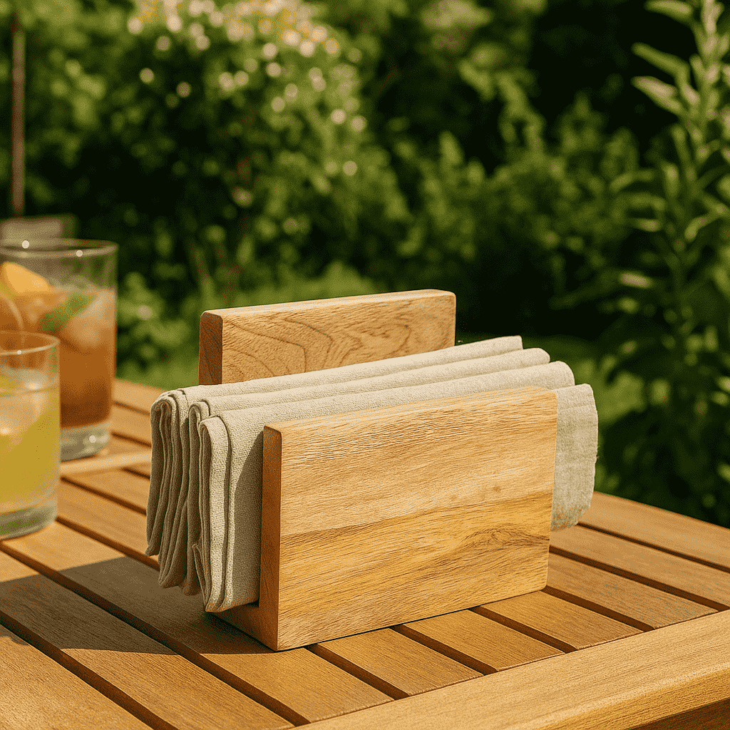 Mango wood napkin holder with napkins
