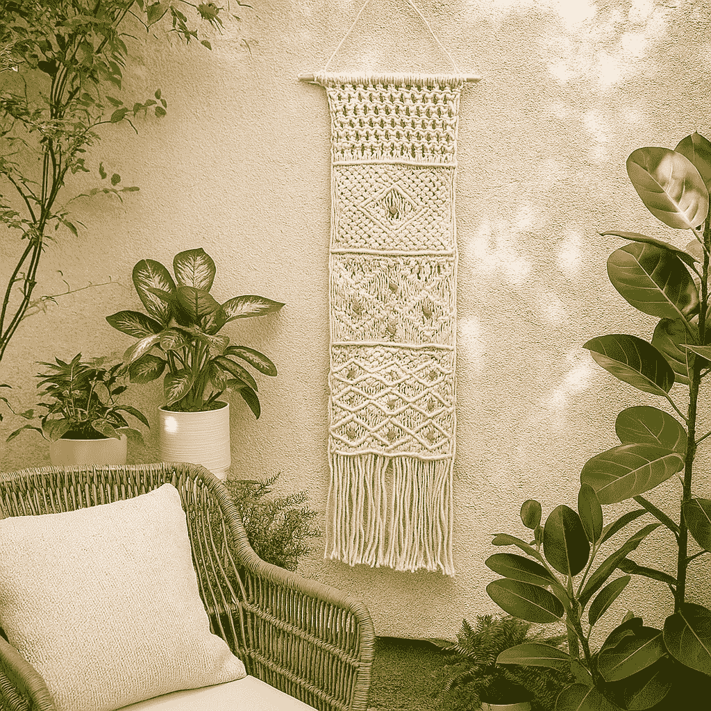 Macrame wall hanging with pocket hand-knotted by Gleemium