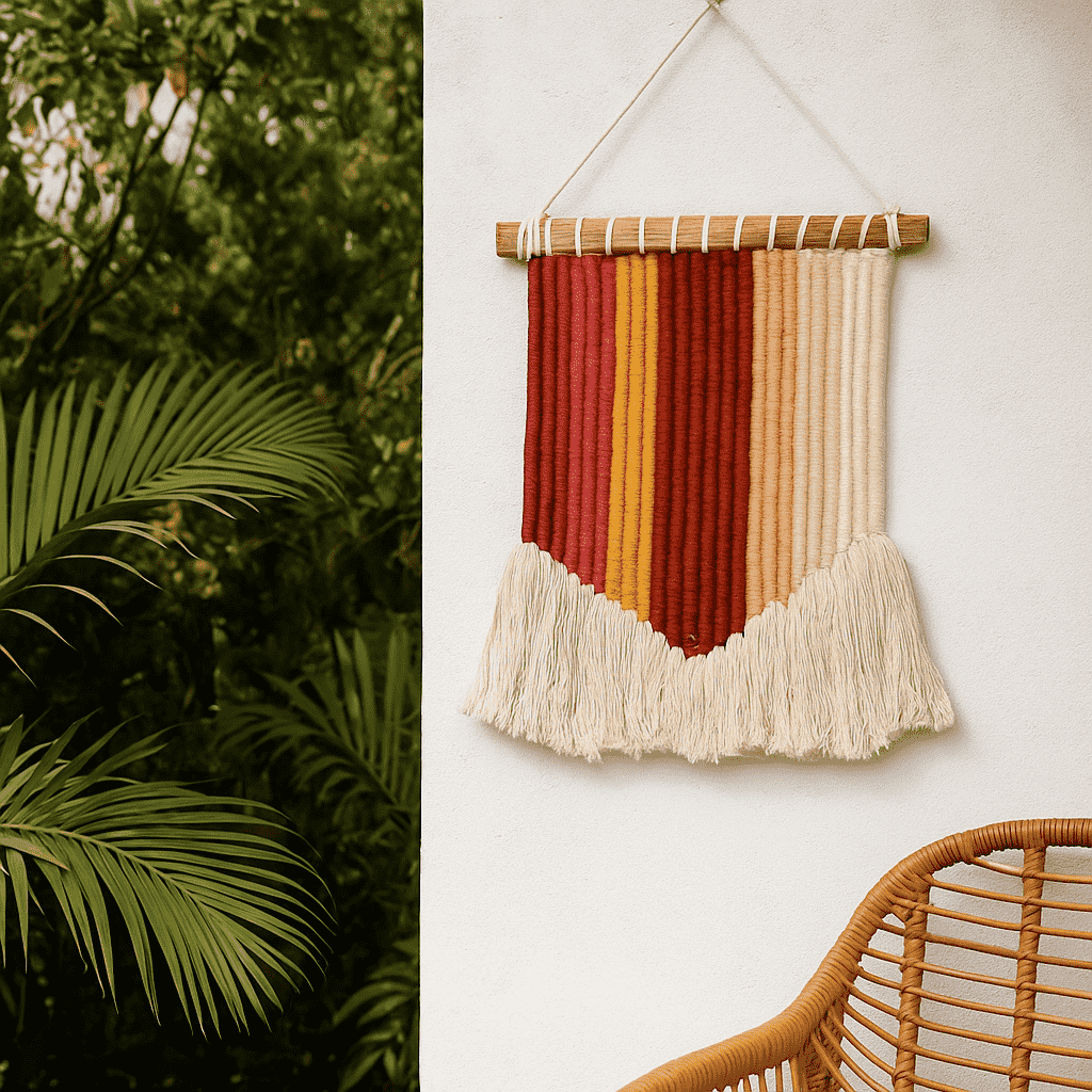 Tasseled rope wall hanging detail of cotton rope
