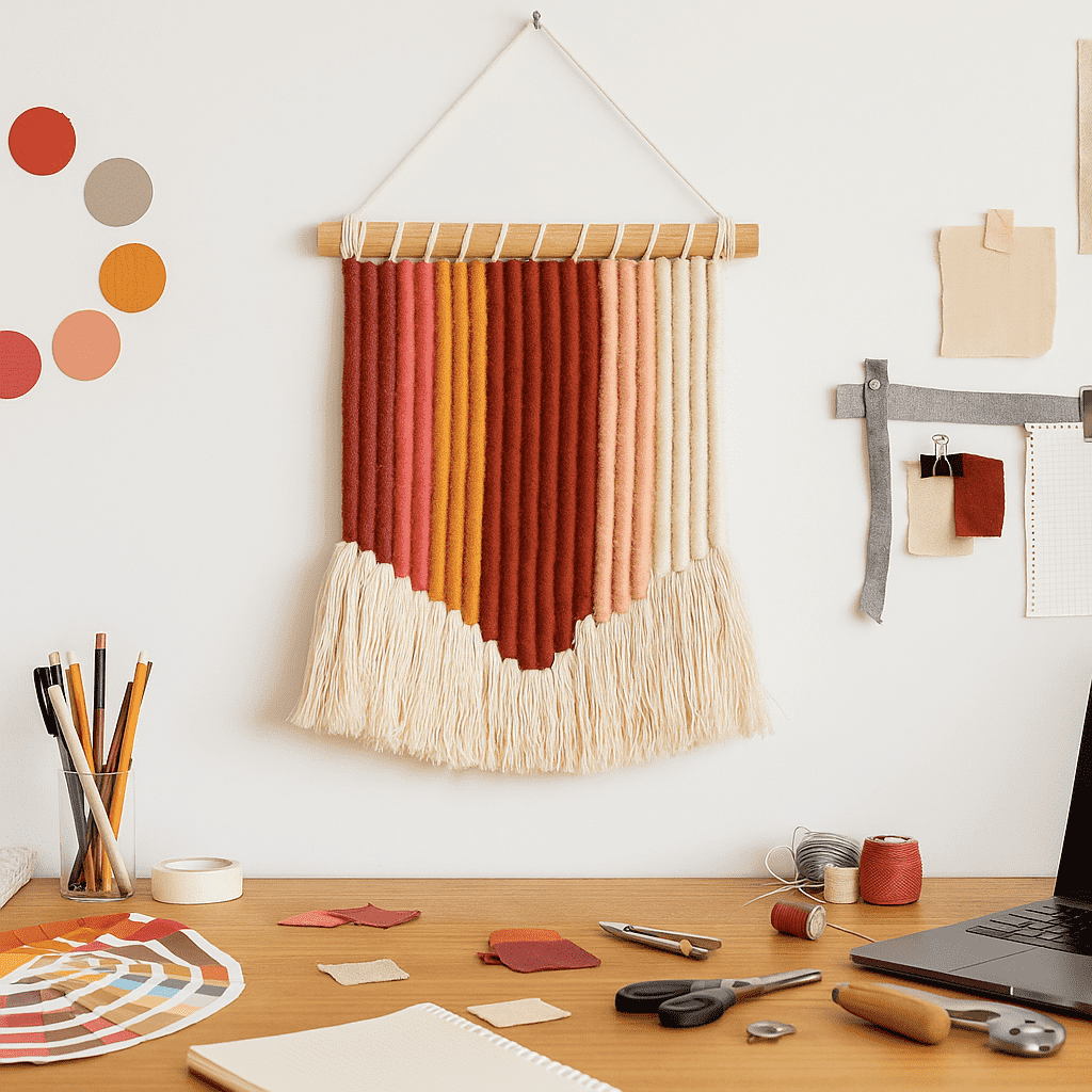 Tasseled rope wall hanging on a plain wall