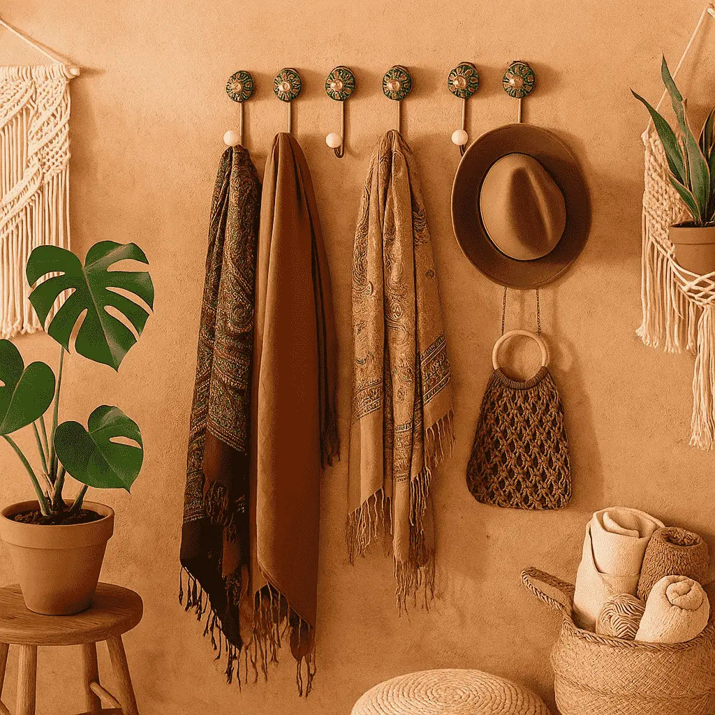 Ceramic wall hooks angled view