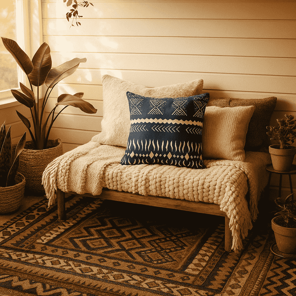 Tribal cushion cover close-up of monochrome pattern