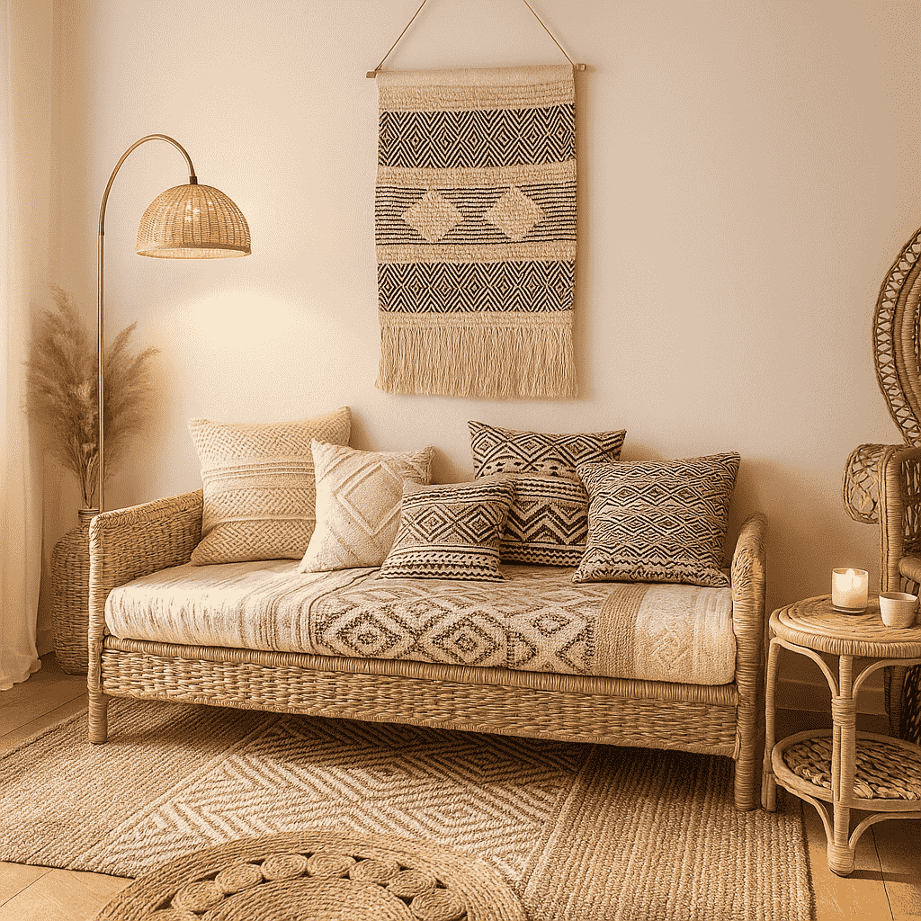 Handwoven geometric cotton wall hanging full straight-on view of woven pattern