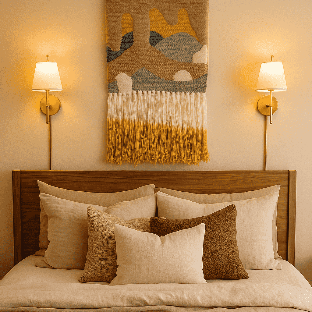 Graded ombre wool wall hanging detail of ombre fringe