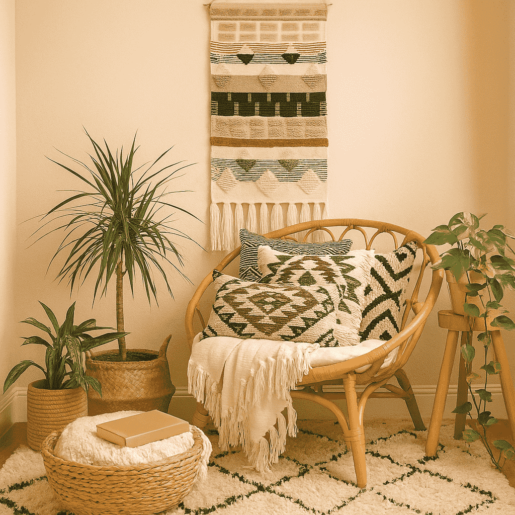 Wool tapestry wall hanging detail of fringe