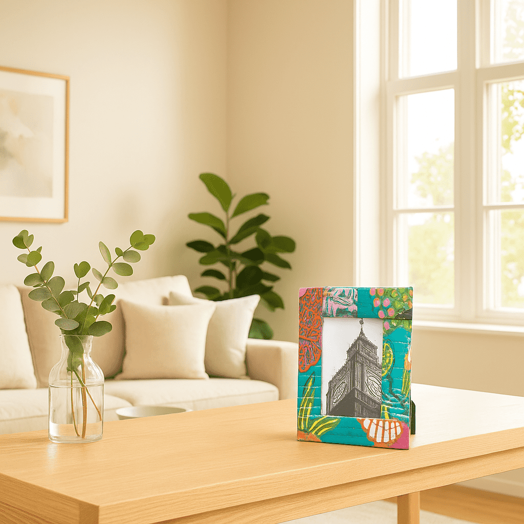 Turquoise photo frame angled view