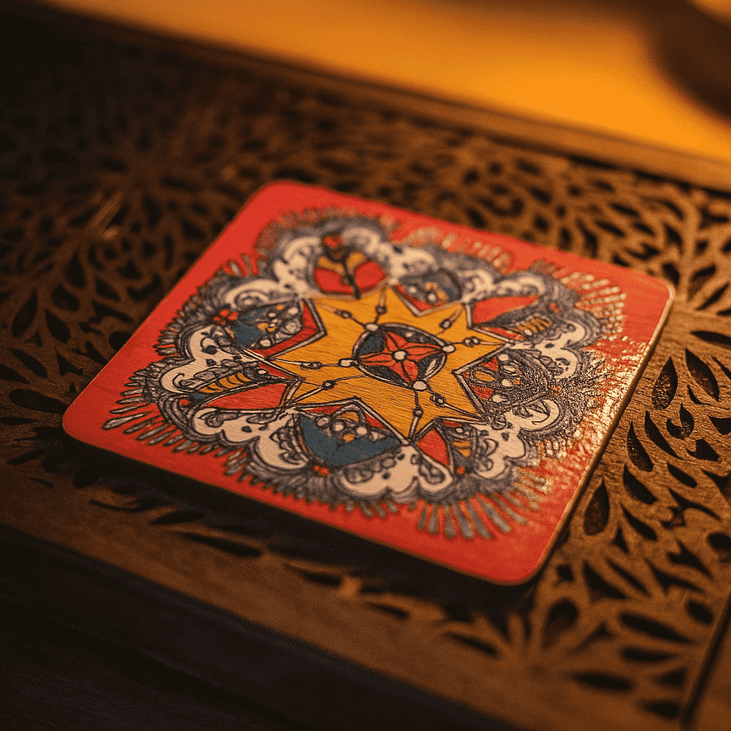 Madhubani coasters at an angle
