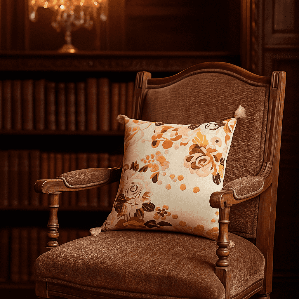 Velvet floral cushion cover concealed zip detail