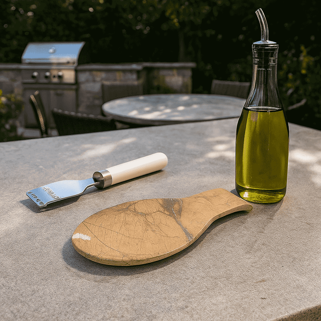 Ochre marble spoon rest with spoon