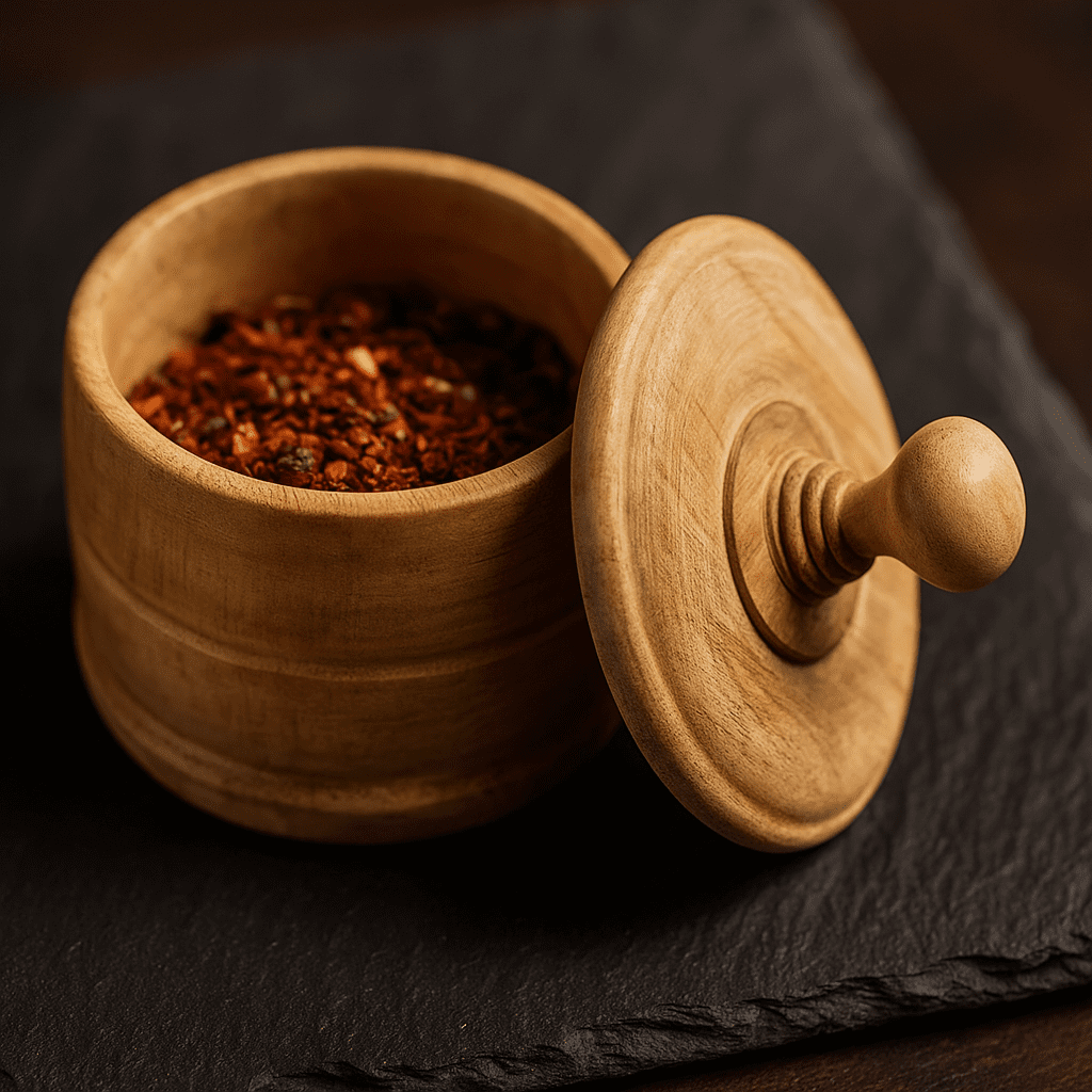 Round wooden jar top-down view