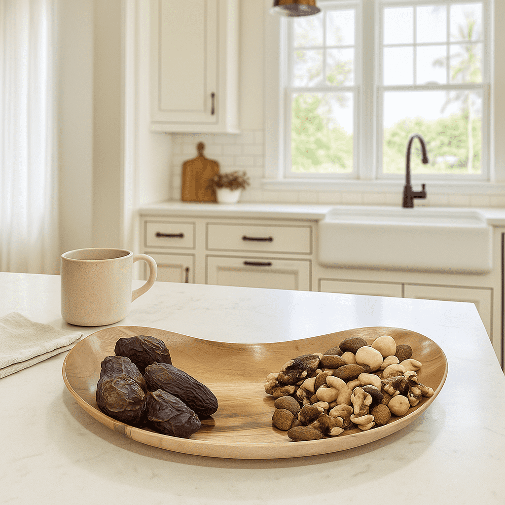 Bean shaped tray styled with items