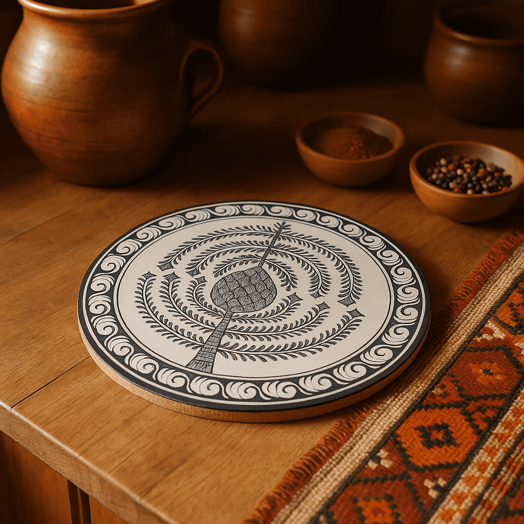 Tribal trivet in use under a pot