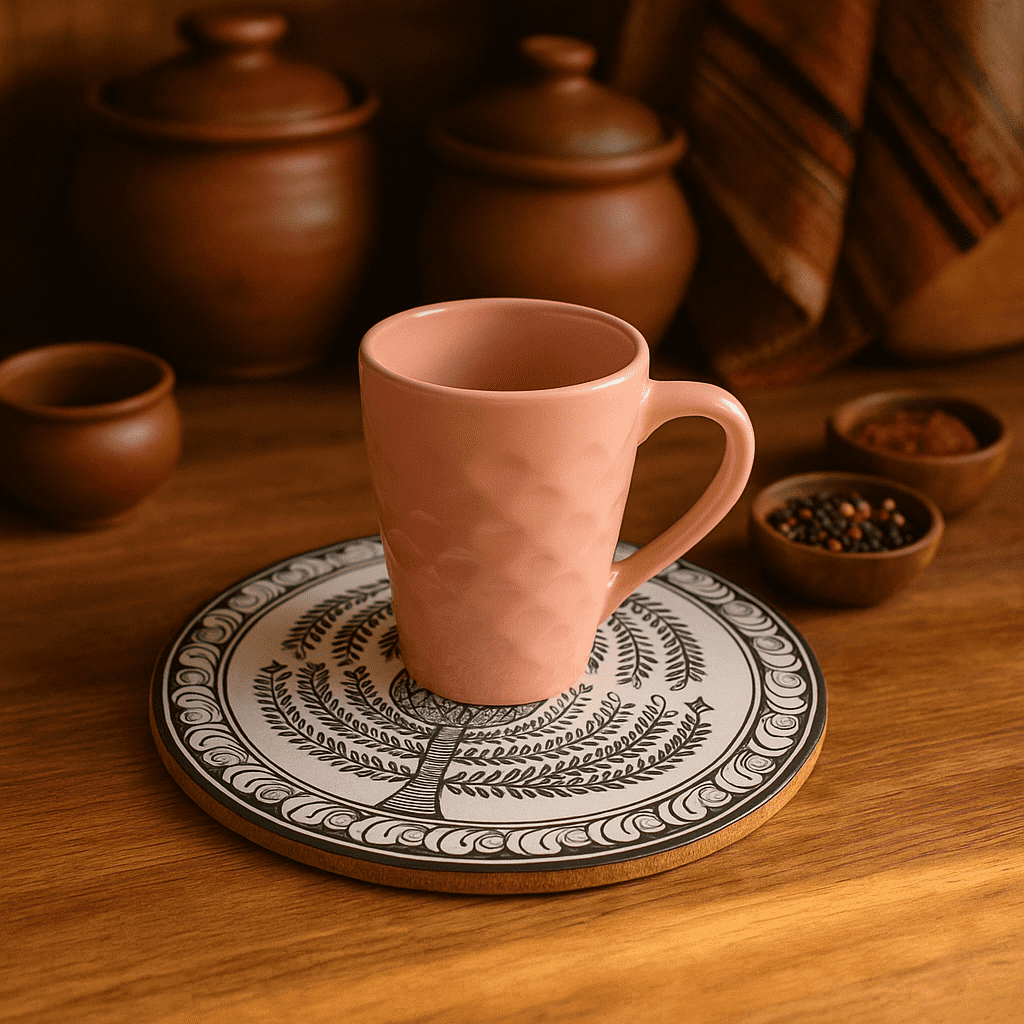 Tribal trivet cork base detail