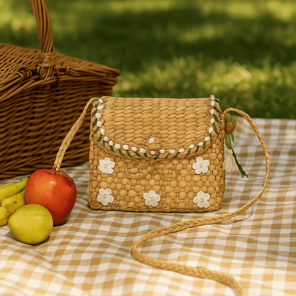 Daisies Basket Cane Woven Sling Bag – Handmade