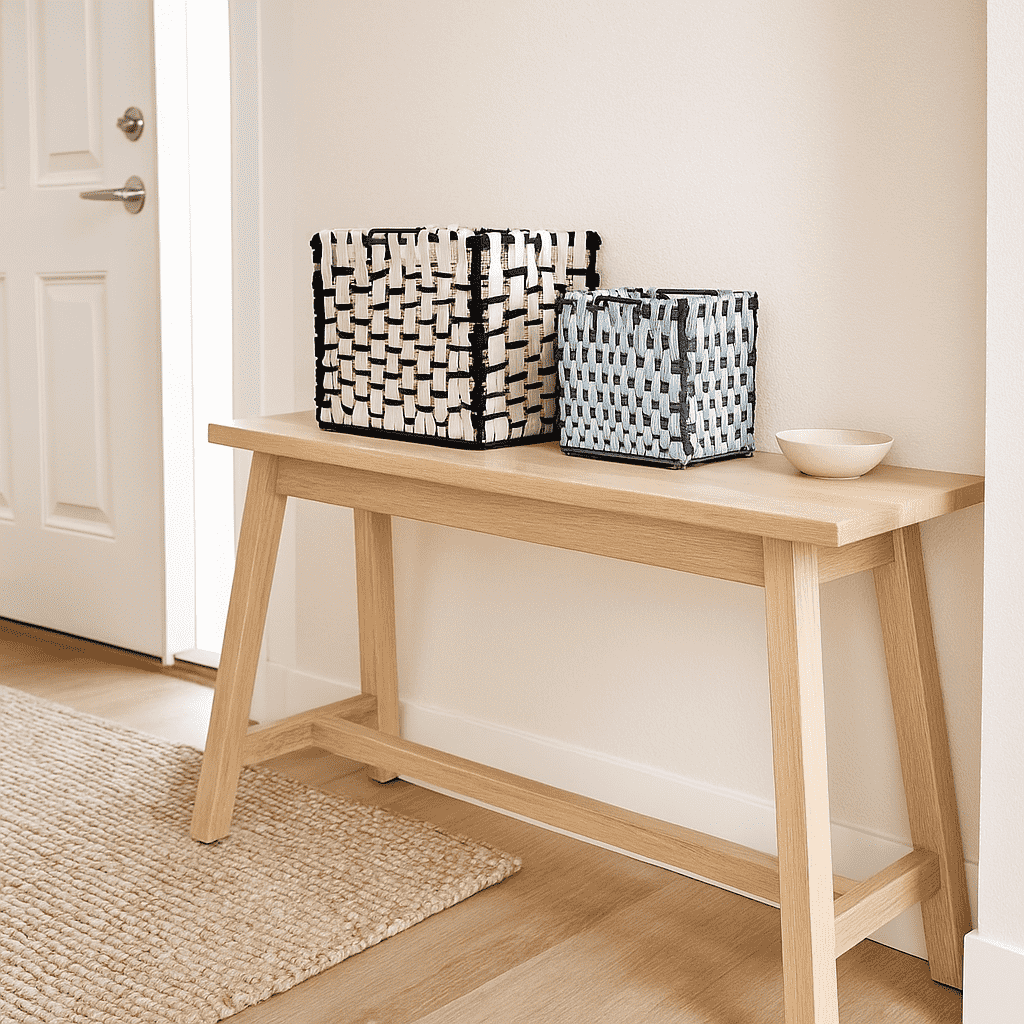 Check cotton baskets in Scandi entryway