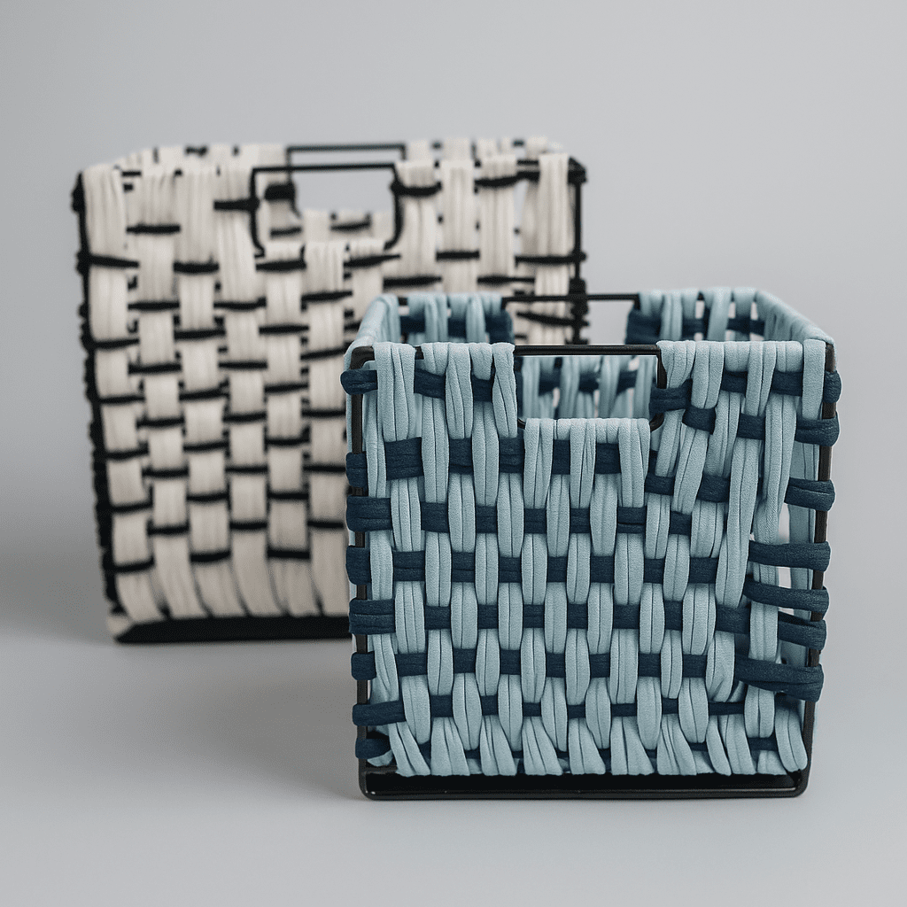 Check cotton baskets detailed woven close-up