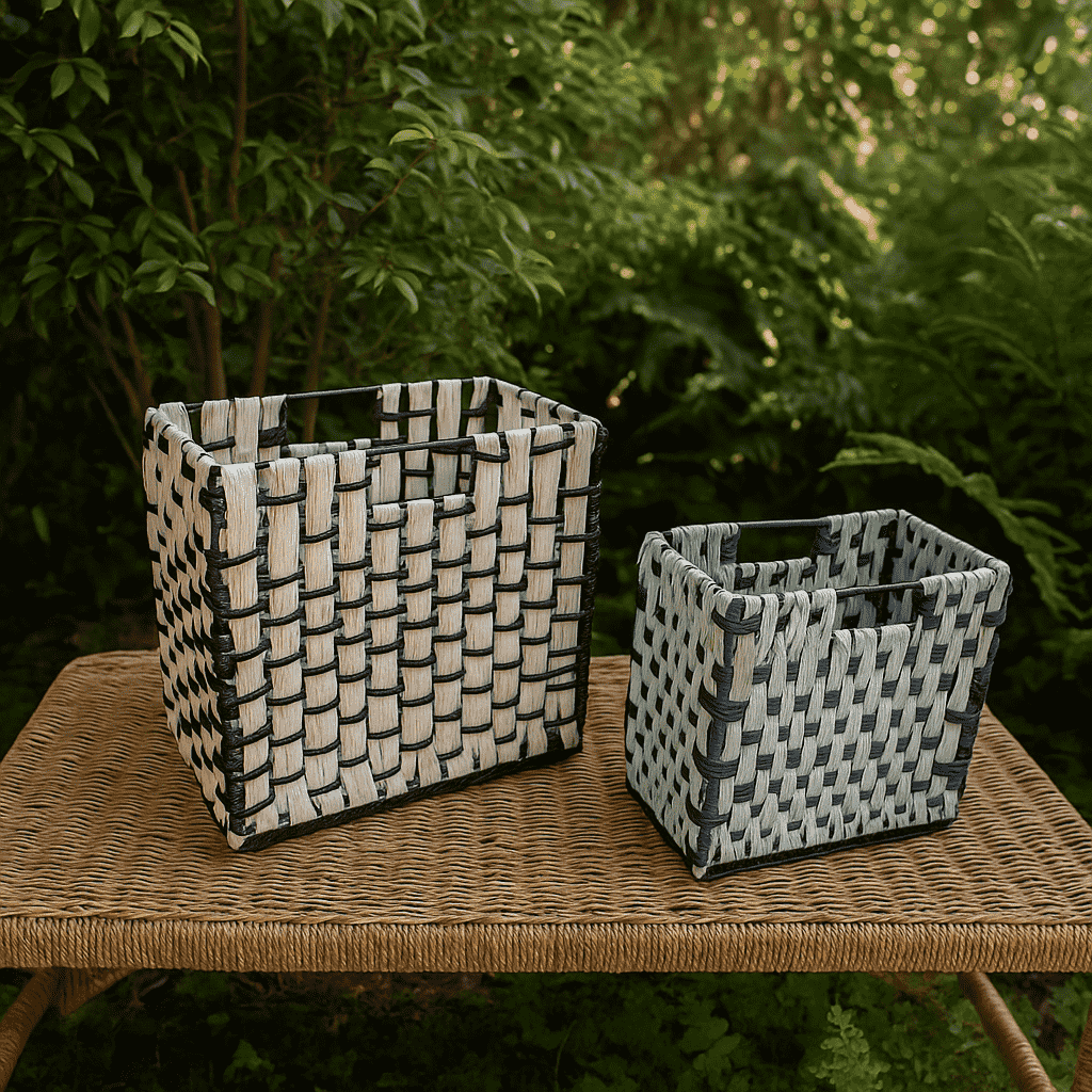 Check cotton baskets in garden setting