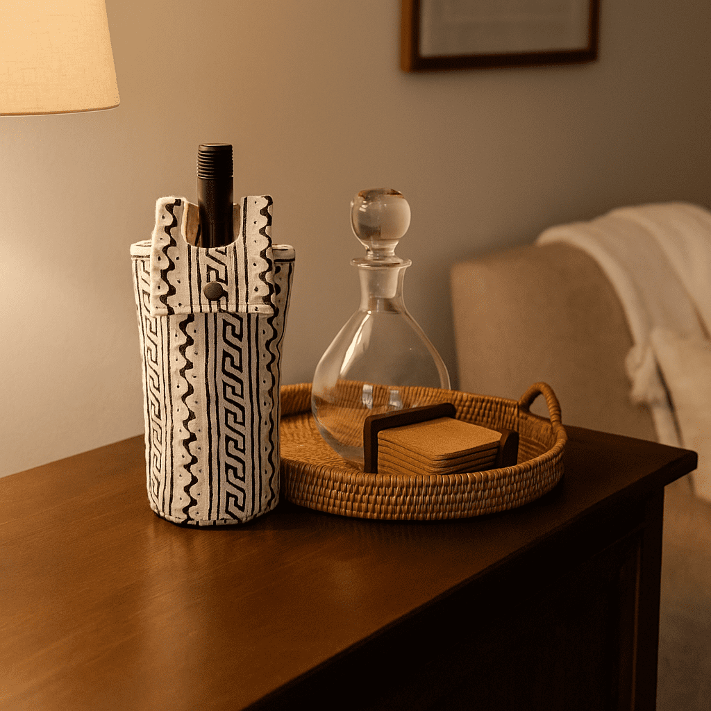 Tribal wine bag with bottle