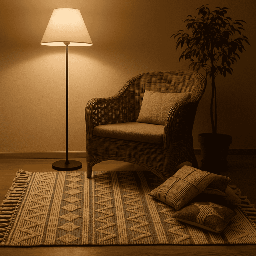 Detail of the geometric panels across the rug