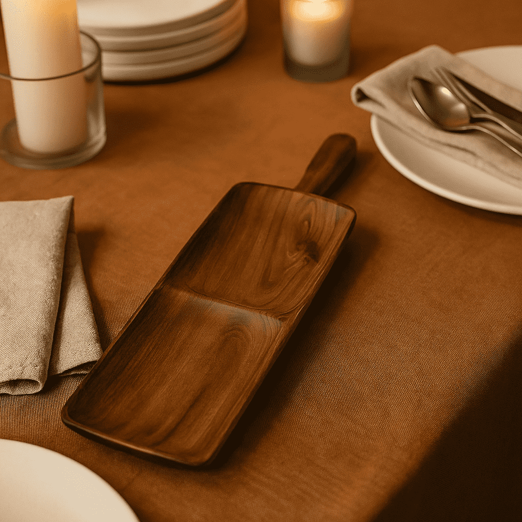 Wooden snack tray styled with snacks