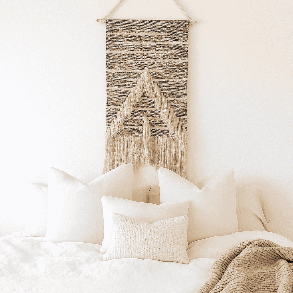 Arrowhead wool and cotton wall hanging close-up of pattern