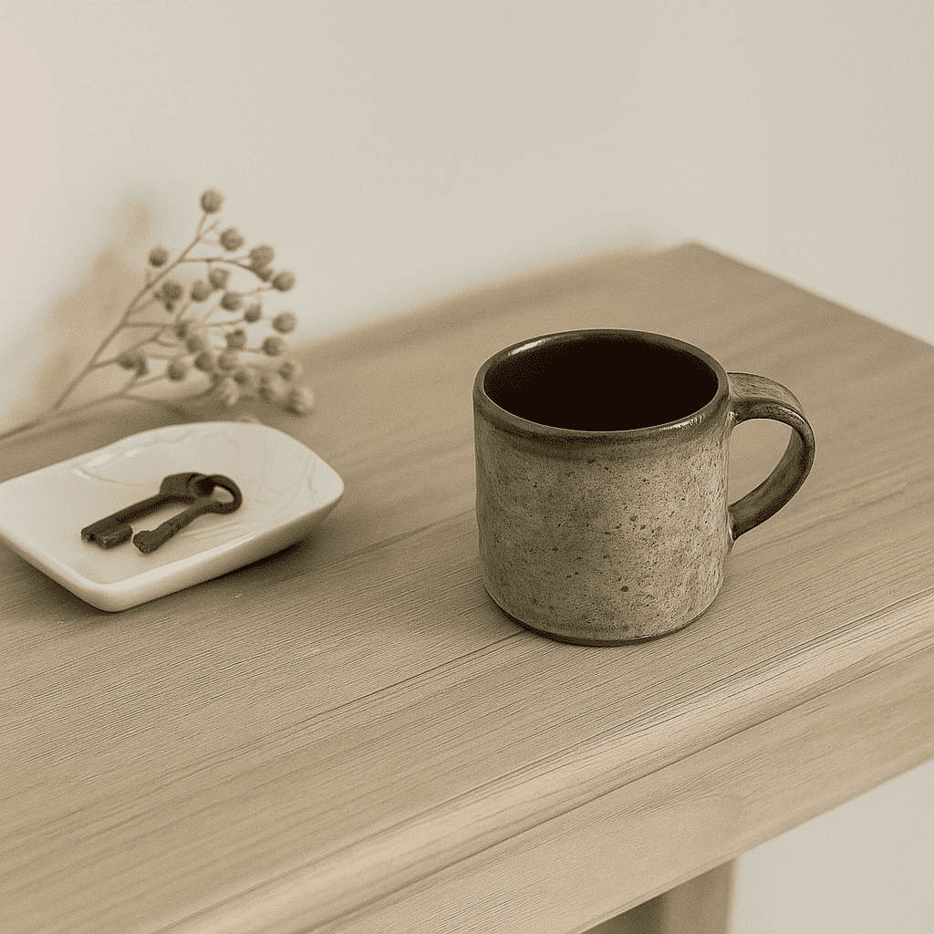 Clay coffee mug at an angle