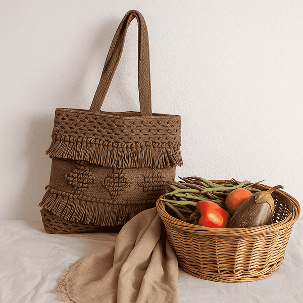 Cocoa Tufted Tote Bag | Handcrafted Cotton | Gleemium