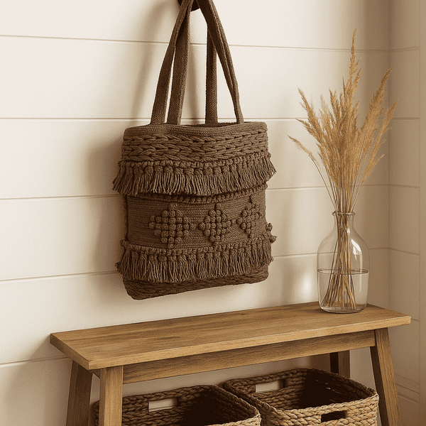 Cocoa Tufted Tote Bag | Handcrafted Cotton | Gleemium