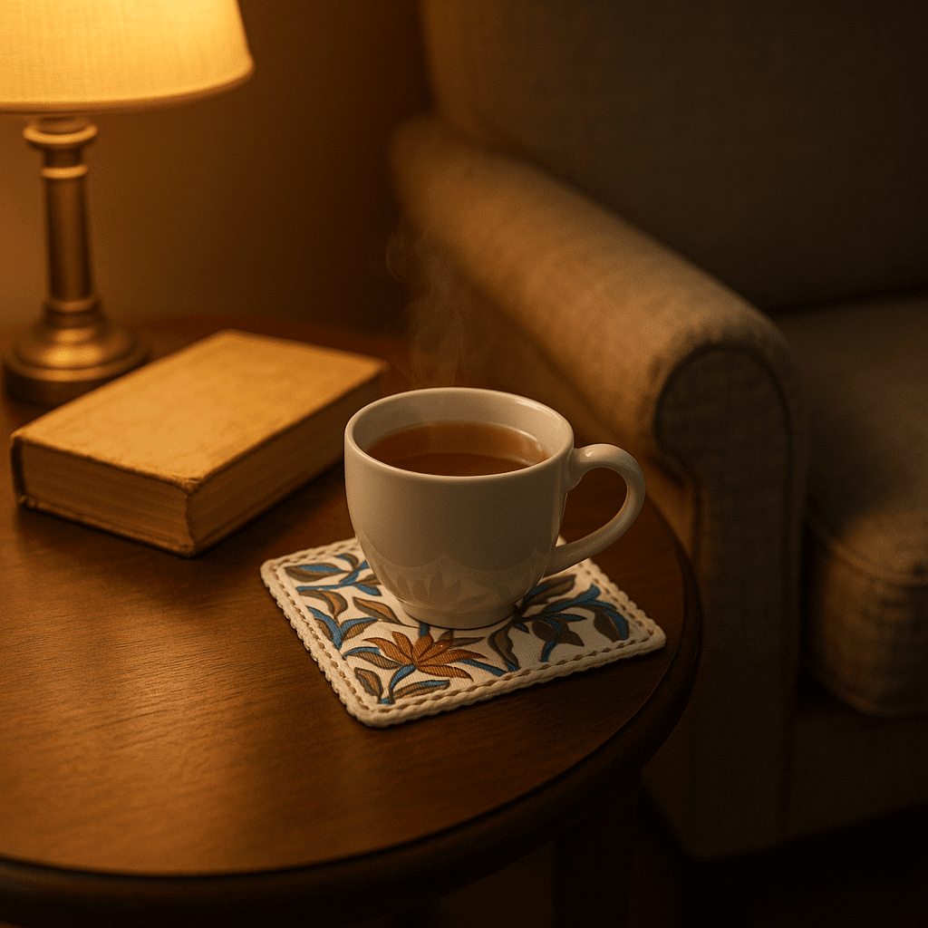 Botanical coasters at an angle