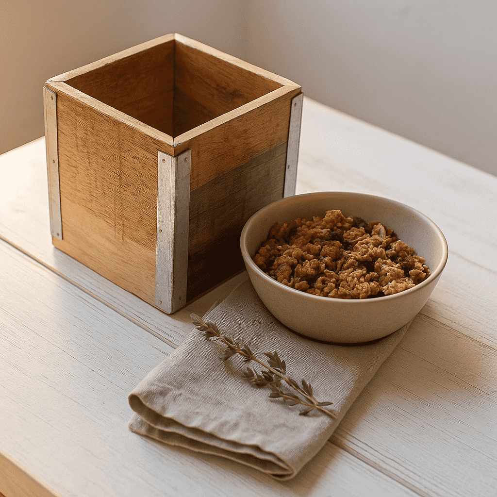 Mango wood cutlery holder side view