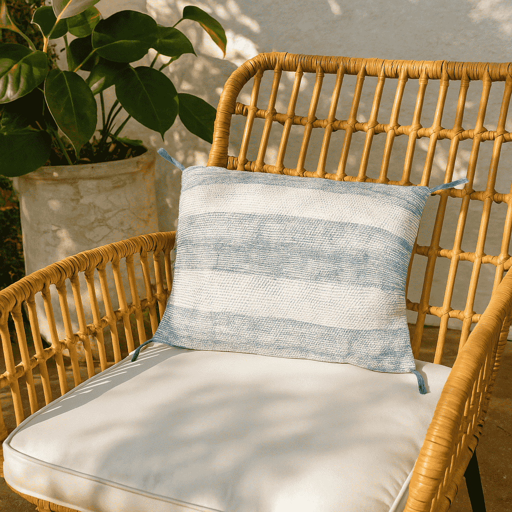 Green lumbar cushion cover at an angle