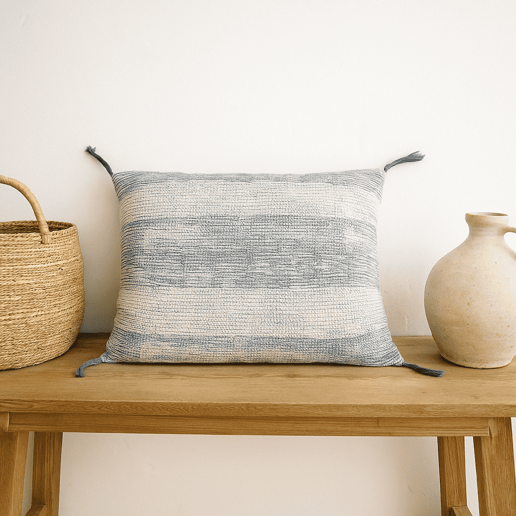 Green lumbar cushion cover styled on a sofa