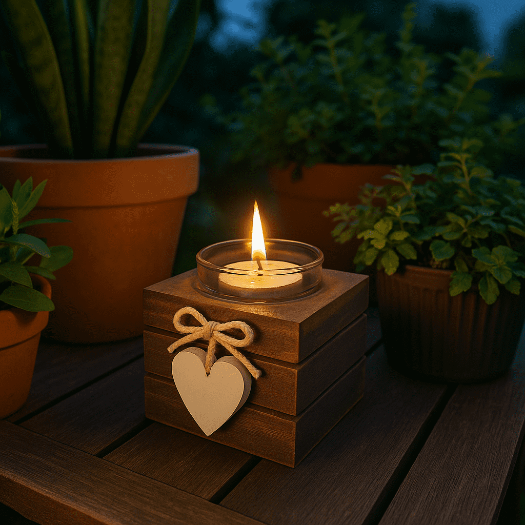 Heart accent MDF holder with tealight lit inside